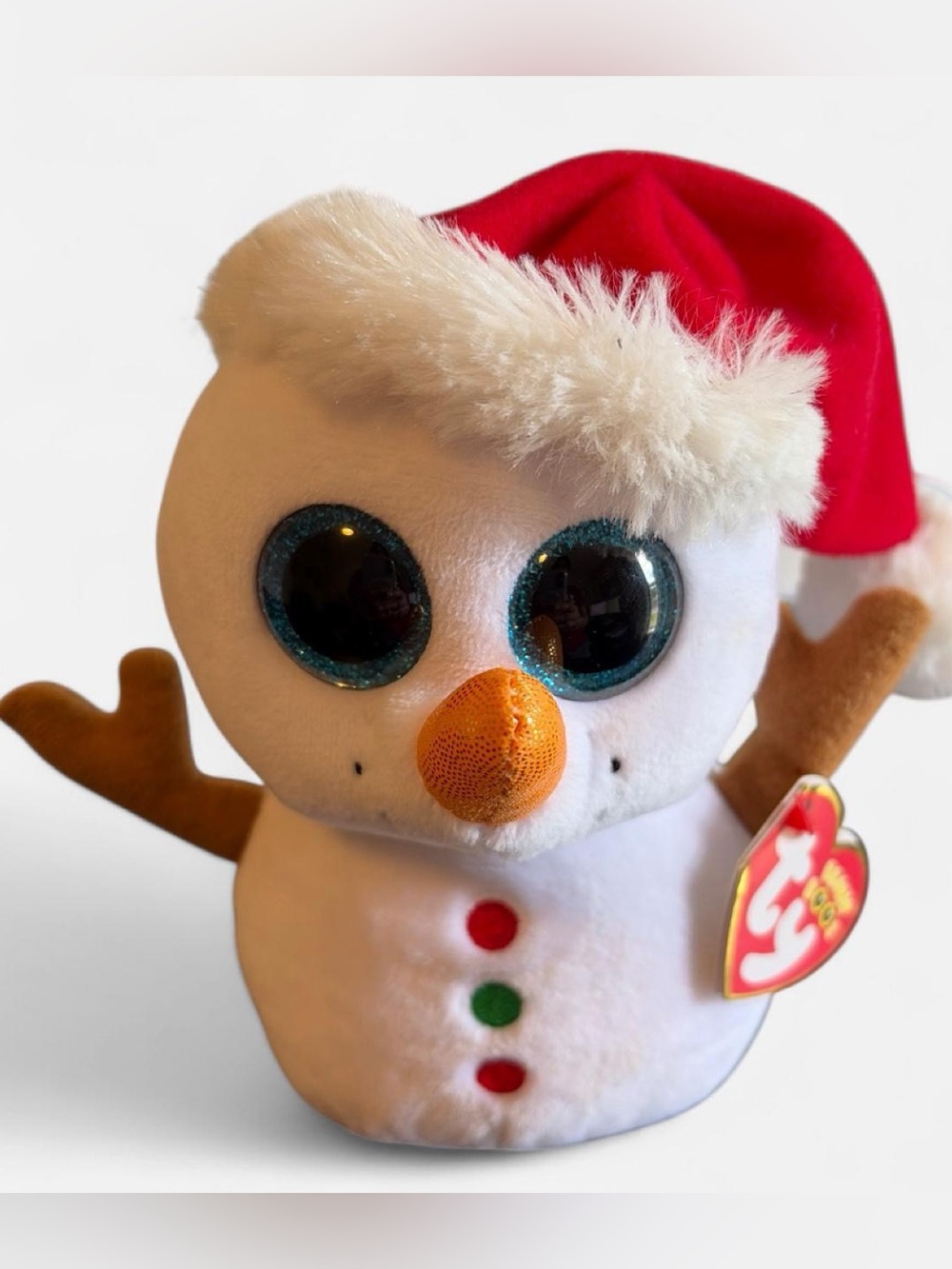 TY Plush Snowman with Red Hat - Cute White Holiday Beanie Boo